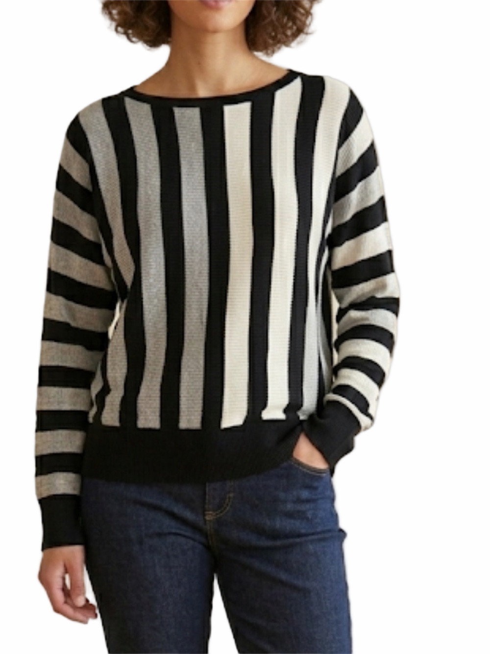 Philosophy Black & White Striped Crew Neck Sweater | Dolman Sleeve Medium